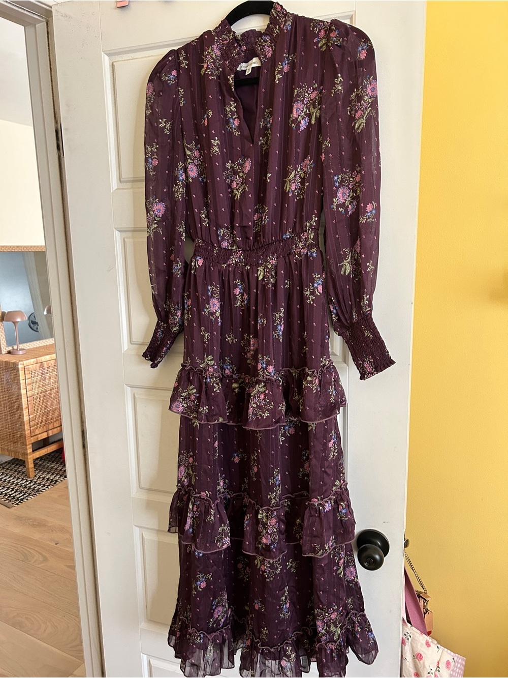 Heartloom Plum Floral Tiered Long Sleeve Maxi Dress